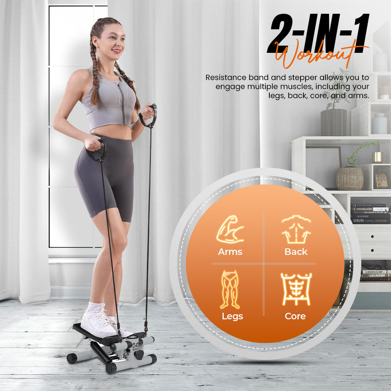 Steppers for Exercise at Home, Double Hydraulic Cylinder, 3D Particle Non-Slip Design, Silent Shock Pad, Twist Stepper with Resistance Bands, LCD Display, Mini Stepper with 330LBS Weight Capacity